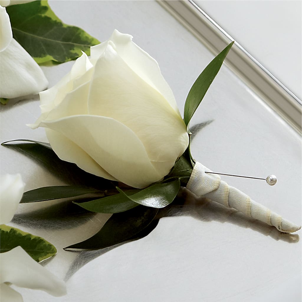 White Rose Boutonniere – Flowers By Elena, Methuen MA