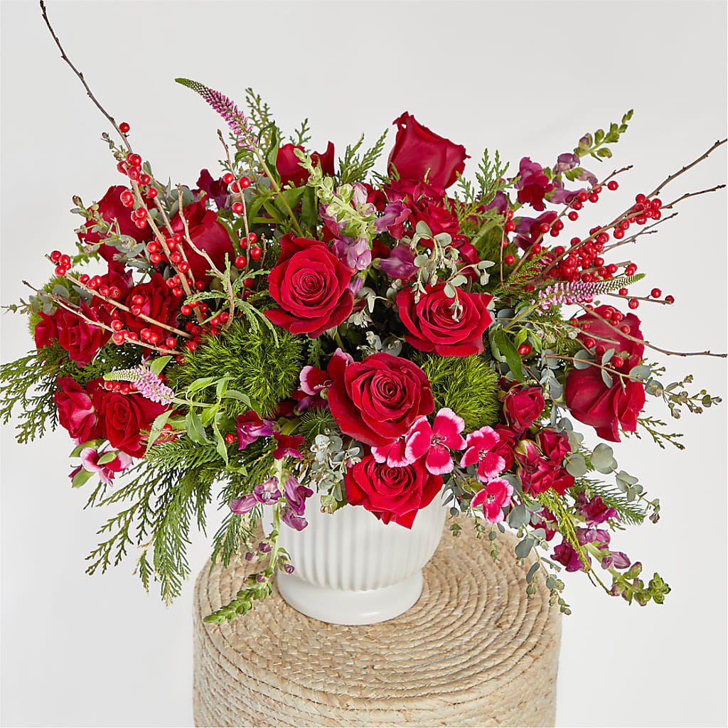 Big Red Bow Bouquet –  Flowers By Elena, Methuen MA