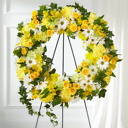 Golden Remembrance Wreath –  Flowers By Elena, Methuen MA