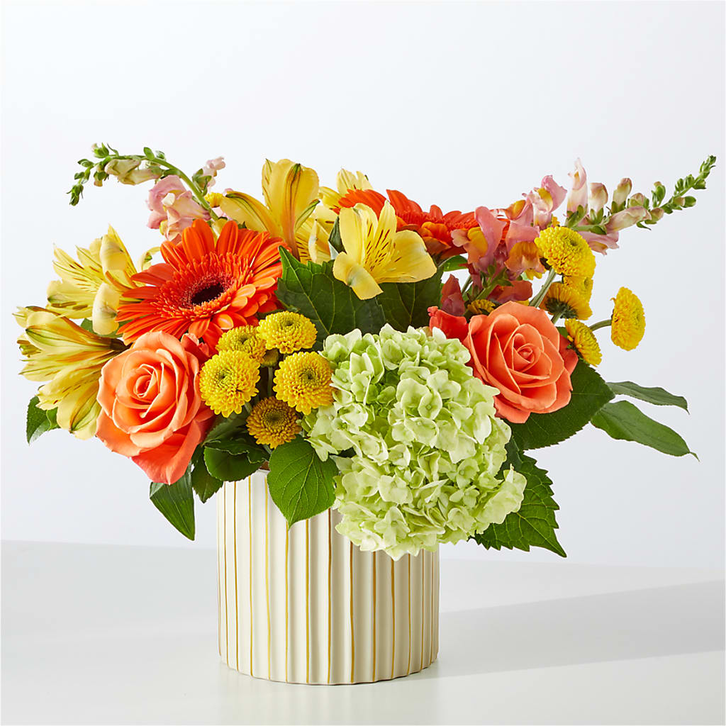 Autumn Sunshine Bouquet with Ivory Vase –  Flowers By Elena, Methuen MA