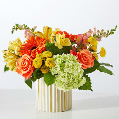 Autumn Sunshine Bouquet with Ivory Vase –  Flowers By Elena, Methuen MA