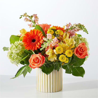 Autumn Sunshine Bouquet with Ivory Vase –  Flowers By Elena, Methuen MA
