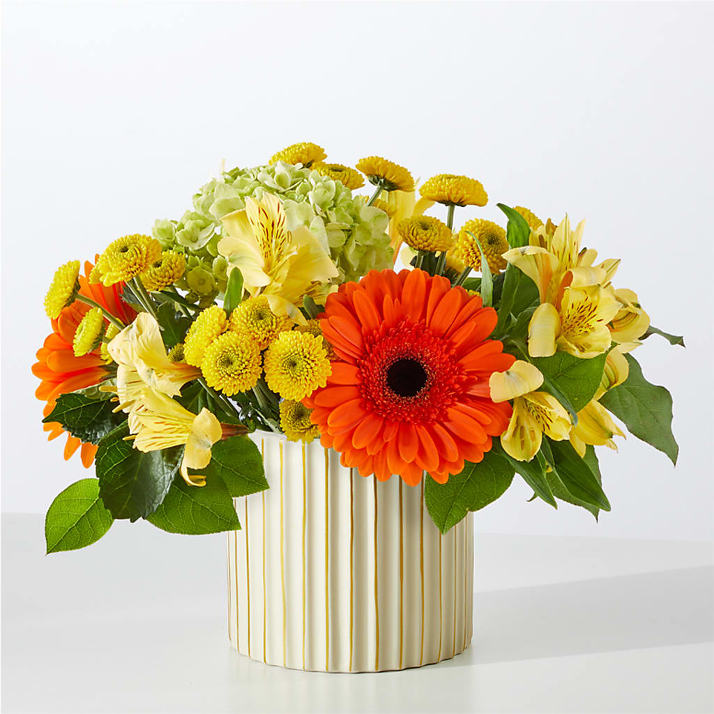 Autumn Sunshine Bouquet with Ivory Vase –  Flowers By Elena, Methuen MA