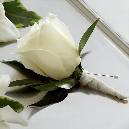 White Rose Boutonniere –  Flowers By Elena, Methuen MA